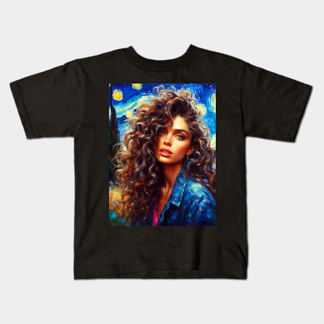 OLIVIA in starry night Kids T-Shirt by FUN GOGH